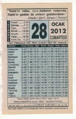 28 Ocak 2012 Takvim Yaprağı EFM(N)1838 - 4