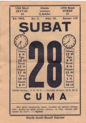28 Şubat 1964 Takvim Yaprağı EFM(N)5735 - 3