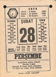 28 Şubat 1974 Takvim Yaprağı - Doğum Günü Hediyesi EFM(N)12314 - Gökçekoleksiyon