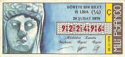 28 Şubat 1978 Piyango Bileti Çeyrek Bilet PYB6222 - Gökçekoleksiyon