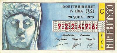 28 Şubat 1978 Piyango Bileti Çeyrek Bilet PYB6222 - 1