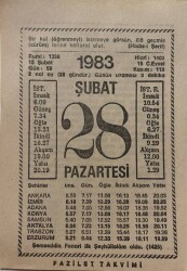 28 Şubat 1983 Takvim Yaprağı - Doğum Günü Hediyesi EFM(N)7825 - Gökçekoleksiyon