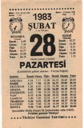 28 Şubat 1983 Takvim Yaprağı EFM(N)5408 - Gökçekoleksiyon