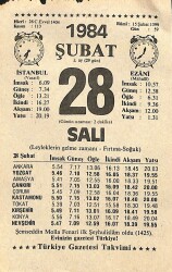 28 Şubat 1984 Takvim Yaprağı - Doğum Günü Hediyesi EFM(N)11255 - Gökçekoleksiyon