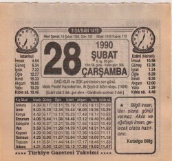 28 Şubat 1990 Takvim Yaprağı EFM(N)5211 - Gökçekoleksiyon