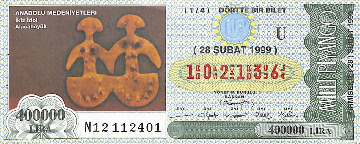 28 Şubat 1999 Piyango Bileti Dörtte Bir Bilet PYB6516 - 1