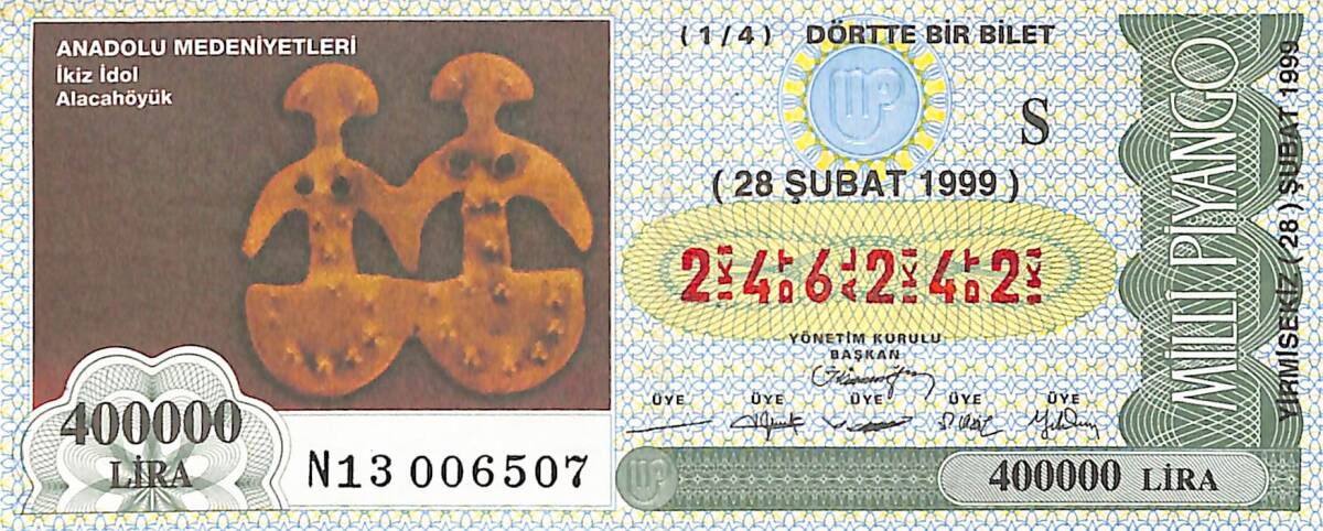 28 Şubat 1999 Piyango Bileti Dörtte Bir Bilet PYB6520 - 1