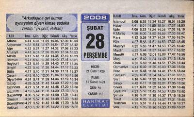 28 Şubat 2008 Takvim Yaprağı - Doğum Günü Hediyesi EFM(N)7522 - 1