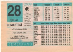 28 Şubat 2009 Takvim Yaprağı EFM(N)5633 - Gökçekoleksiyon