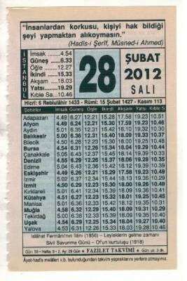 28 Şubat 2012 Takvim Yaprağı EFM(N)1869 - 2