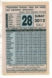 28 Şubat 2012 Takvim Yaprağı EFM(N)1869 - Gökçekoleksiyon
