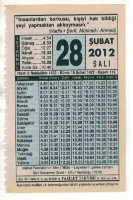 28 Şubat 2012 Takvim Yaprağı EFM(N)1869 - 1