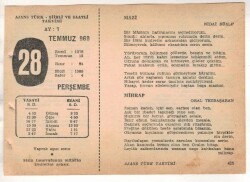 28 Temmuz 1960 Ajans Türk Takvim Yaprağı (Şiirli Saatli) EFM(N) 1675 - 4