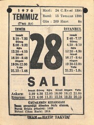 28 Temmuz 1970 Takvim Yaprağı - Doğum Günü Hediyesi EFM(N)12503 - Gökçekoleksiyon