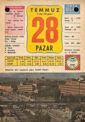 28 Temmuz 1974 Takvim Yaprağı - Doğum Günü Hediyesi EFM(N)9461 - Gökçekoleksiyon