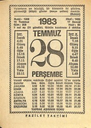 28 Temmuz 1983 Takvim Yaprağı - Doğum Günü Hediyesi EFM(N)11992 - Gökçekoleksiyon