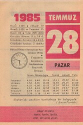 28 Temmuz 1985 Takvim Yaprağı EFM(N)2165 - 1