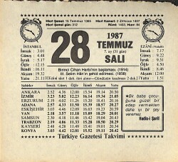 28 Temmuz 1987 Takvim Yaprağı - Doğum Günü Hediyesi EFMN13840 - Gökçekoleksiyon