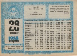 28 Temmuz 1988 Takvim Yaprağı EFM(N)2167 - 1