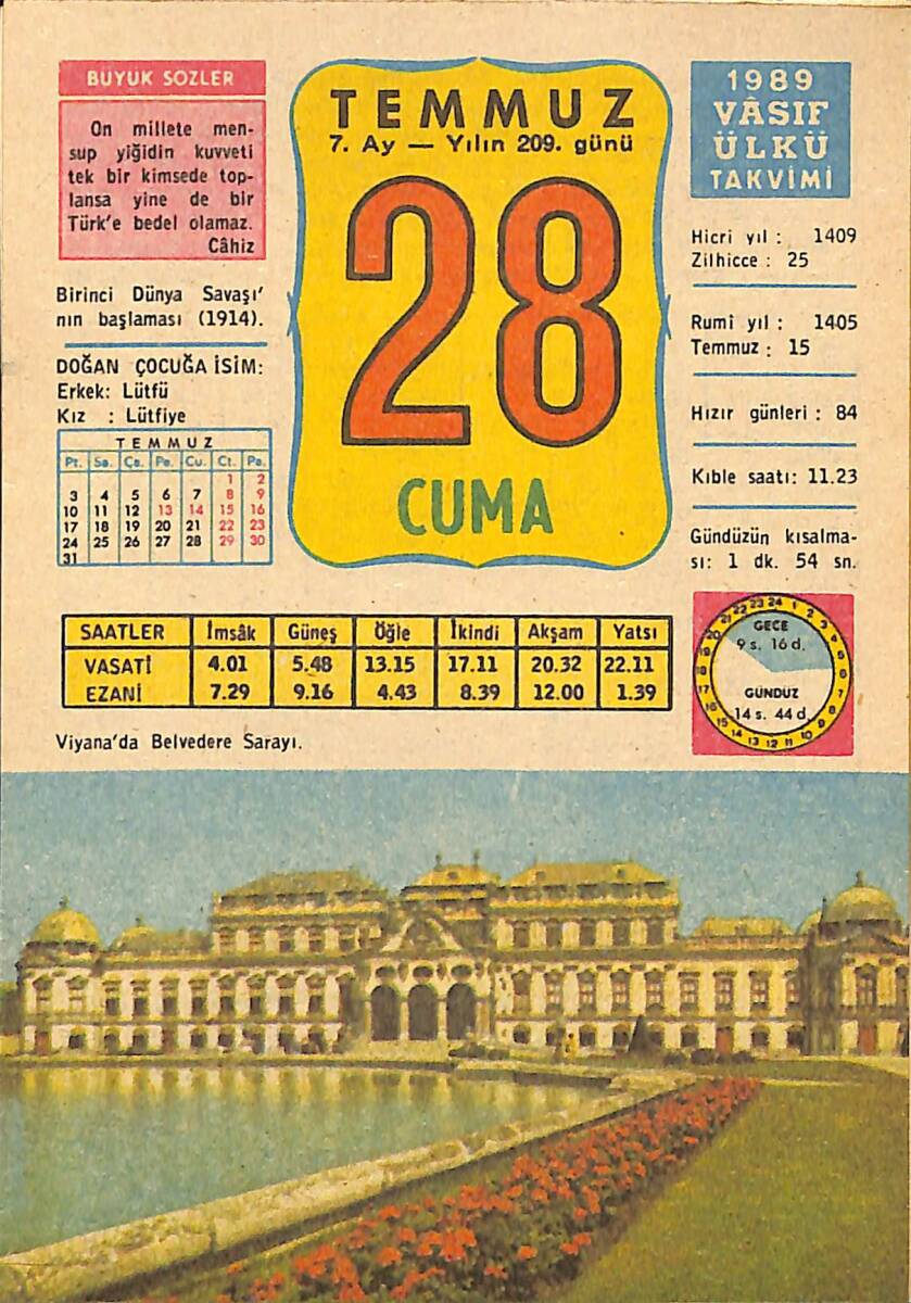 28 Temmuz 1989 Takvim Yaprağı - Doğum Günü Hediyesi EFMN13878 - 1