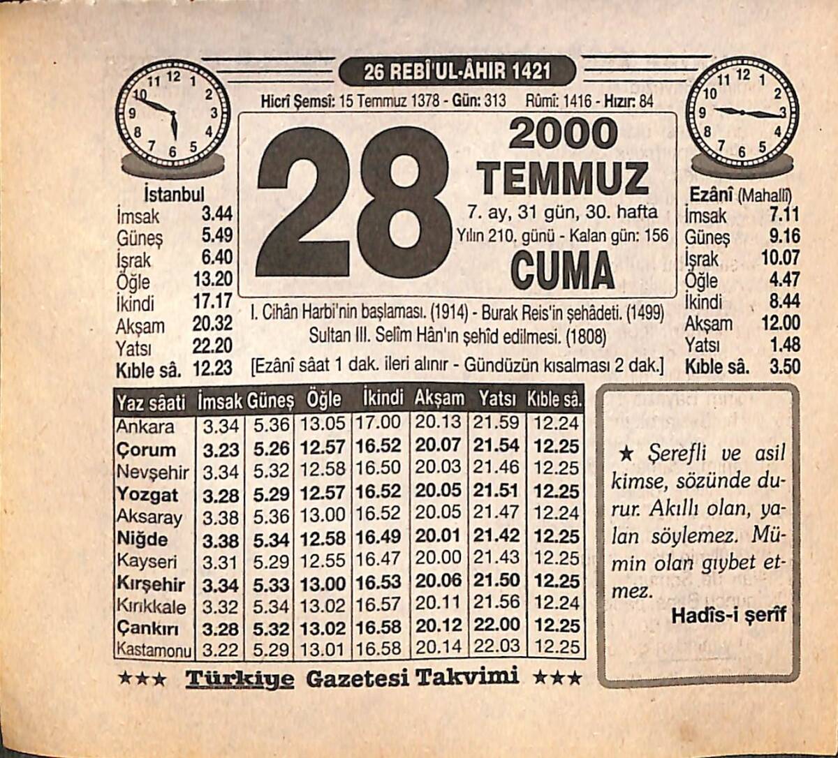 28 Temmuz 2000 Takvim Yaprağı - Doğum Günü Hediyesi EFMN15529 - 1