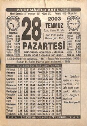 28 Temmuz 2003 Takvim Yaprağı - Doğum Günü Hediyesi EFMN15525 - Gökçekoleksiyon