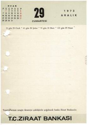 29 - 30 Aralık 1973 Takvim Yaprağı EFM1290 - 1