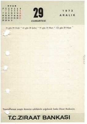 29 - 30 Aralık 1973 Takvim Yaprağı EFM1290 - 3