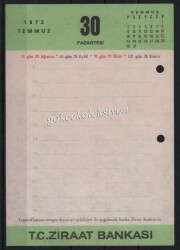 29-30 Temmuz 1973 Ziraat Bankası Takvim Yaprağı EFM636 - 2