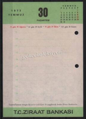 29-30 Temmuz 1973 Ziraat Bankası Takvim Yaprağı EFM636 - 2