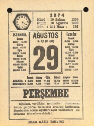 29 Ağustos 1974 Takvim Yaprağı - Doğum Günü Hediyesi EFM(N)12176 - Gökçekoleksiyon
