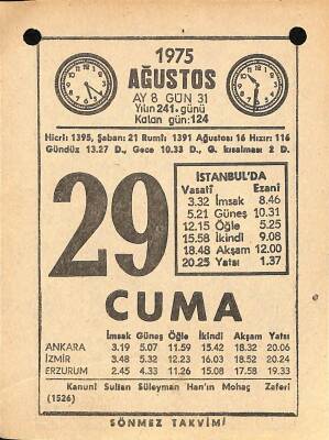 29 Ağustos 1975 Takvim Yaprağı - Doğum Günü Hediyesi EFM(N)9665 - 1