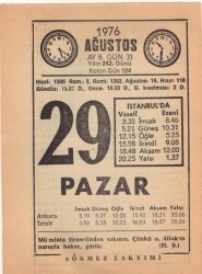 29 Ağustos 1976 Takvim Yaprağı EFM(N)2546 - 3