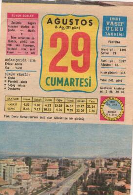 29 Ağustos 1981 Takvim Yaprağı EFM(N)2769 - 3