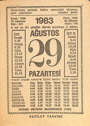 29 Ağustos 1983 Takvim Yaprağı - Doğum Günü Hediyesi EFMN15370 - Gökçekoleksiyon