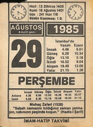 29 Ağustos 1985 Takvim Yaprağı - Doğum Günü Hediyesi EFMN15684 - Gökçekoleksiyon