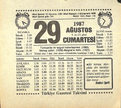 29 Ağustos 1987 Takvim Yaprağı - Doğum Günü Hediyesi EFMN13872 - Gökçekoleksiyon