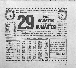 29 Ağustos 1987 Takvim Yaprağı - Doğum Günü Hediyesi EFMN13933 - Gökçekoleksiyon