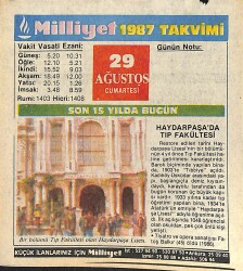 29 Ağustos 1987 Takvim Yaprağı - Doğum Günü Hediyesi EFMN14089 - Gökçekoleksiyon