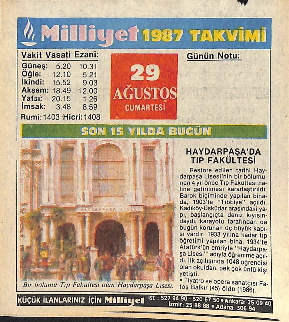 29 Ağustos 1987 Takvim Yaprağı - Doğum Günü Hediyesi EFMN14089 - 1