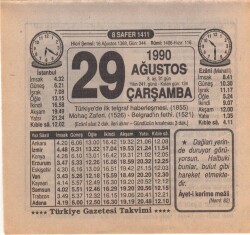 29 Ağustos 1990 Takvim Yaprağı EFM(N)2552 - 2