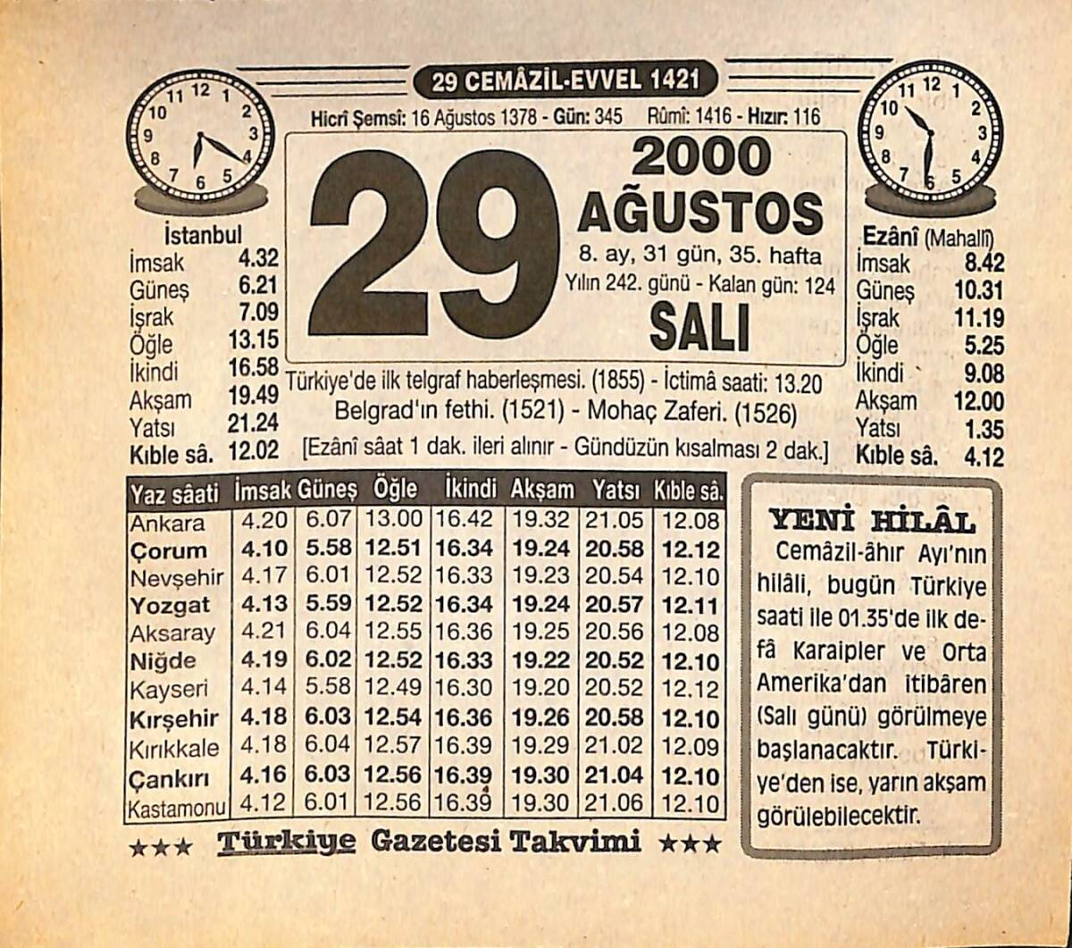 29 Ağustos 2000 Takvim Yaprağı - Doğum Günü Hediyesi EFMN14262 - 1