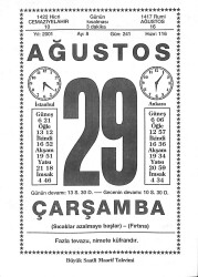 29 Ağustos 2001 Takvim Yaprağı - Doğum Günü Hediyesi EFMN14201 - Gökçekoleksiyon