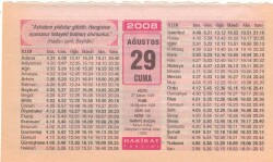 29 Ağustos 2008 Takvim Yaprağı EFM(N)2556 - 2