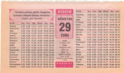 29 Ağustos 2008 Takvim Yaprağı EFM(N)2556 - 1
