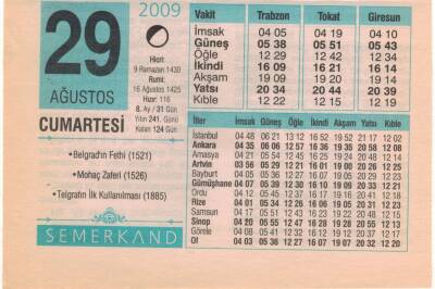 29 Ağustos 2009 Takvim Yaprağı EFM(N)2557 - 1
