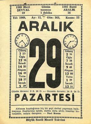 29 Aralık 1969 Takvim Yaprağı - Doğum Günü Hediyesi EFM(N)11633 - 1