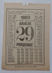 29 Aralık 1983 Takvim Yaprağı - Doğum Günü Hediyesi EFM(N)6883 - Gökçekoleksiyon