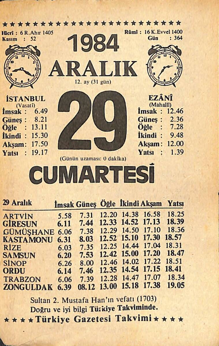 29 Aralık 1984 Takvim Yaprağı - Doğum Günü Hediyesi EFMN14495 - 1