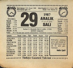 29 Aralık 1987 Takvim Yaprağı - Doğum Günü Hediyesi EFMN14982 - Gökçekoleksiyon